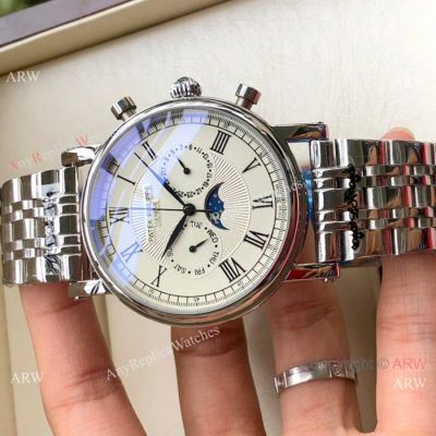 Fake Patek Philippe Chronograph Watches - Stainless Steel White Roman Face